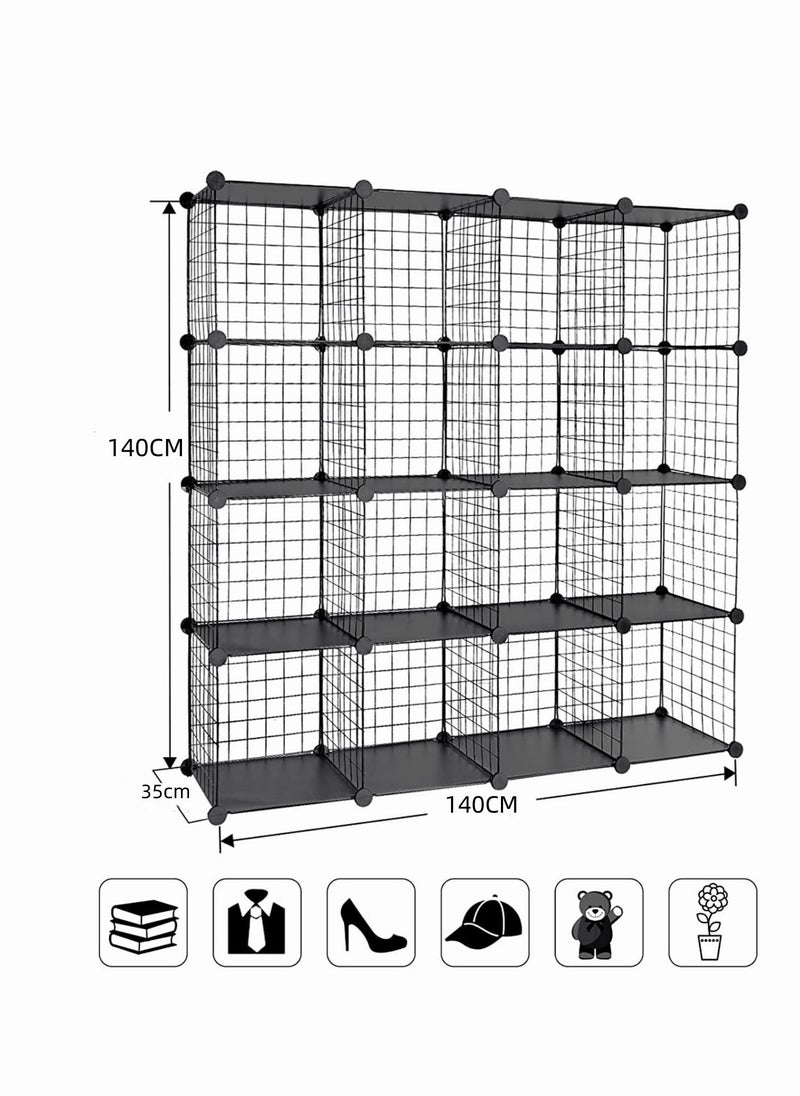 Generic - Big Cube Multi Use DIY 16 Cube Wire Grid Organizer Wardrobe Organizer Bookcase Book Shelf Storage Organizer Wardrobe Closet Black - Image 1