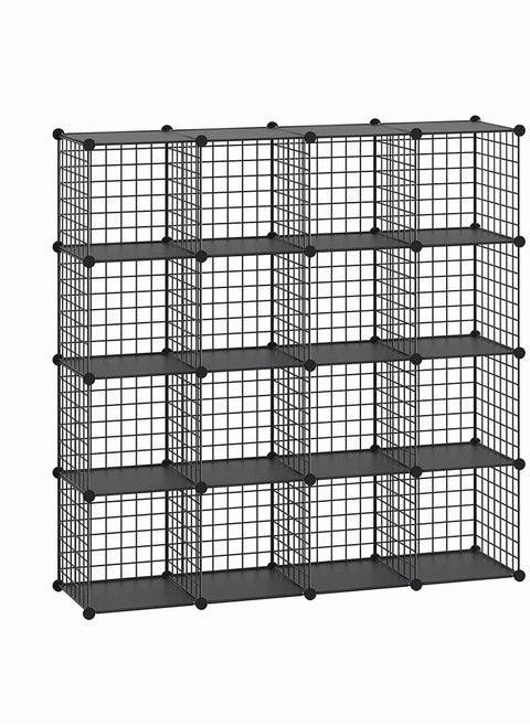 Big Cube Multi Use DIY 16 Cube Wire Grid Organizer Wardrobe Organizer Bookcase Book Shelf Storage Organizer Wardrobe Closet Black