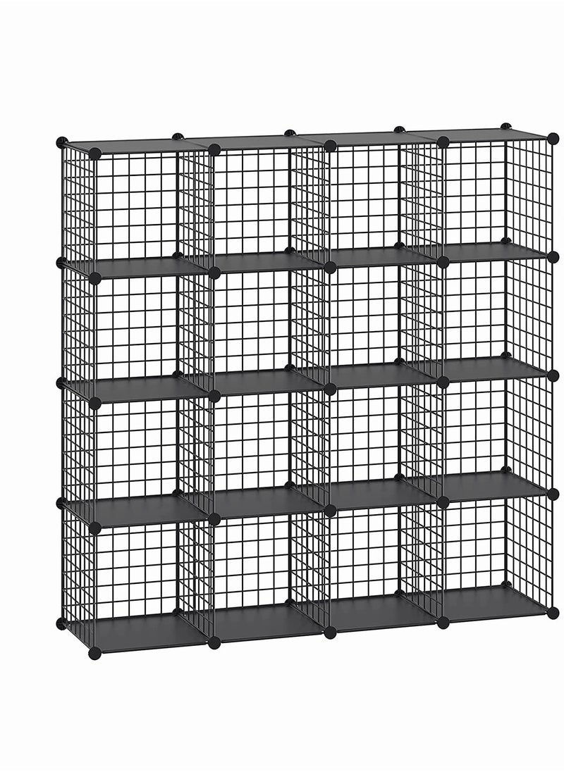Generic - Big Cube Multi Use DIY 16 Cube Wire Grid Organizer Wardrobe Organizer Bookcase Book Shelf Storage Organizer Wardrobe Closet Black - Image 1
