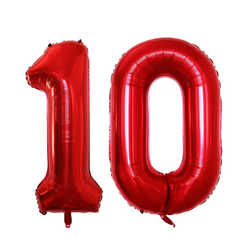 GOER Number 10 Balloons for 10th Birthday Party Decorations,42 Inch Jumbo Foil Helium Balloons for 10th Anniversary (Red) - Image 1