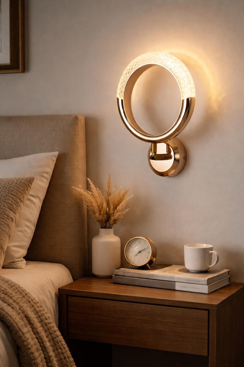 FILLISKA Luxurious Acrylic Crystal Wall Lamp with Adjustable Colour Changing Function, Elegant Finish (Rosegold CrystalRound-BD20229)(1 Year Warranty) - Image 1
