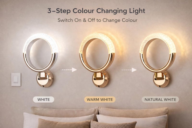 FILLISKA Luxurious Acrylic Crystal Wall Lamp with Adjustable Colour Changing Function, Elegant Finish (Rosegold CrystalRound-BD20229)(1 Year Warranty) - Image 3