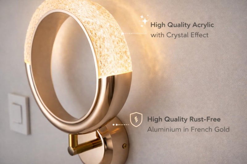 FILLISKA Luxurious Acrylic Crystal Wall Lamp with Adjustable Colour Changing Function, Elegant Finish (Rosegold CrystalRound-BD20229)(1 Year Warranty) - Image 5