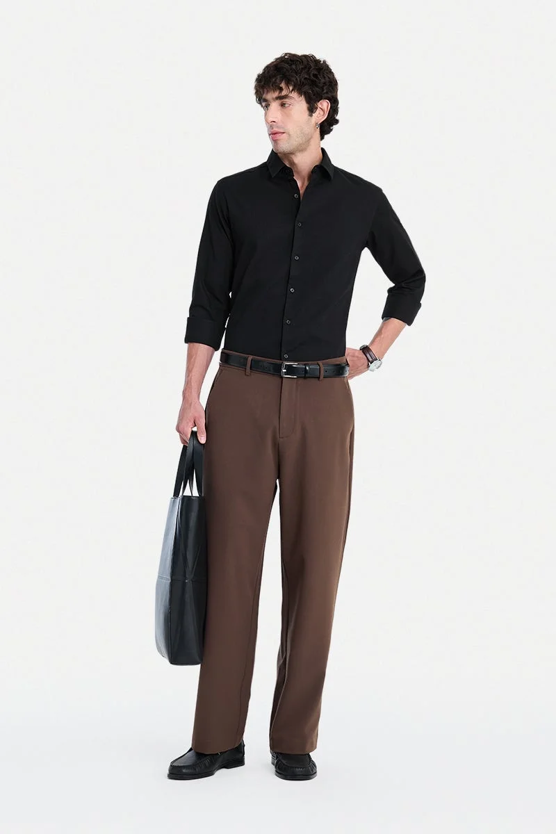 SNITCH Black Textured Long Sleeve Slim Fit Formal Shirt