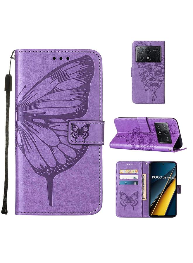 Case For Xiaomi Poco X6 Pro Embossed Butterfly Leather Phone Case