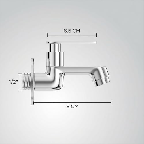 GLOXY Premium Brass Bib Cocke Short Body with Chrome Finish - Short Body Wash Basin Tap Nano Lever with Wall Flange - Bib Cock Tap for Kitchen Sink, Bathrooms, Gardens - 10 Years Warranty - Image 2