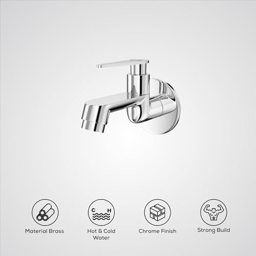 GLOXY Premium Brass Bib Cocke Short Body with Chrome Finish - Short Body Wash Basin Tap Nano Lever with Wall Flange - Bib Cock Tap for Kitchen Sink, Bathrooms, Gardens - 10 Years Warranty - Image 4