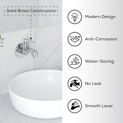 GLOXY Premium Brass Bib Cocke Short Body with Chrome Finish - Short Body Wash Basin Tap Nano Lever with Wall Flange - Bib Cock Tap for Kitchen Sink, Bathrooms, Gardens - 10 Years Warranty - Image 5