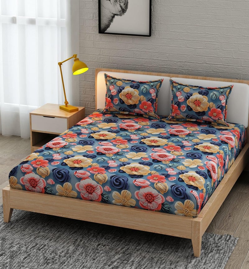 Castiqa 7D Digital Print Glace Cotton Fabric King Size Bedsheet 108 * 108inch with Two Pillow Covers 18 * 28inch (Pattern VII) - Image 4