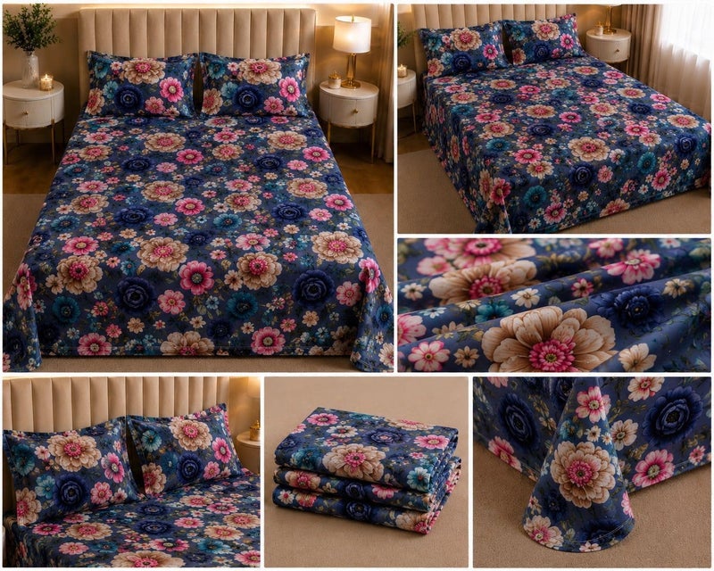 Castiqa 7D Digital Print Glace Cotton Fabric King Size Bedsheet 108 * 108inch with Two Pillow Covers 18 * 28inch (Pattern VII) - Image 3