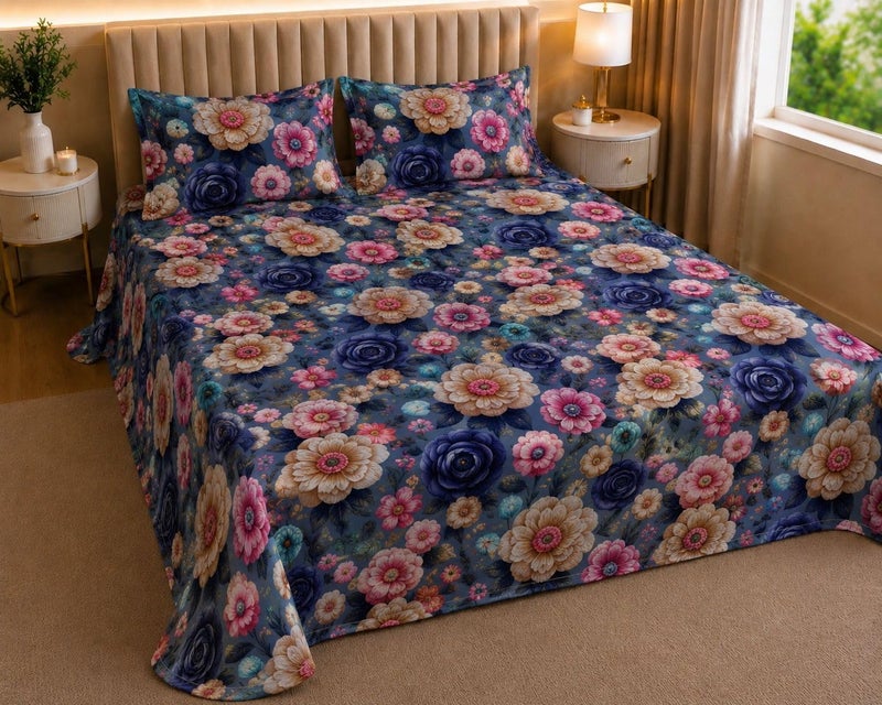 Castiqa 7D Digital Print Glace Cotton Fabric King Size Bedsheet 108 * 108inch with Two Pillow Covers 18 * 28inch (Pattern VII) - Image 1