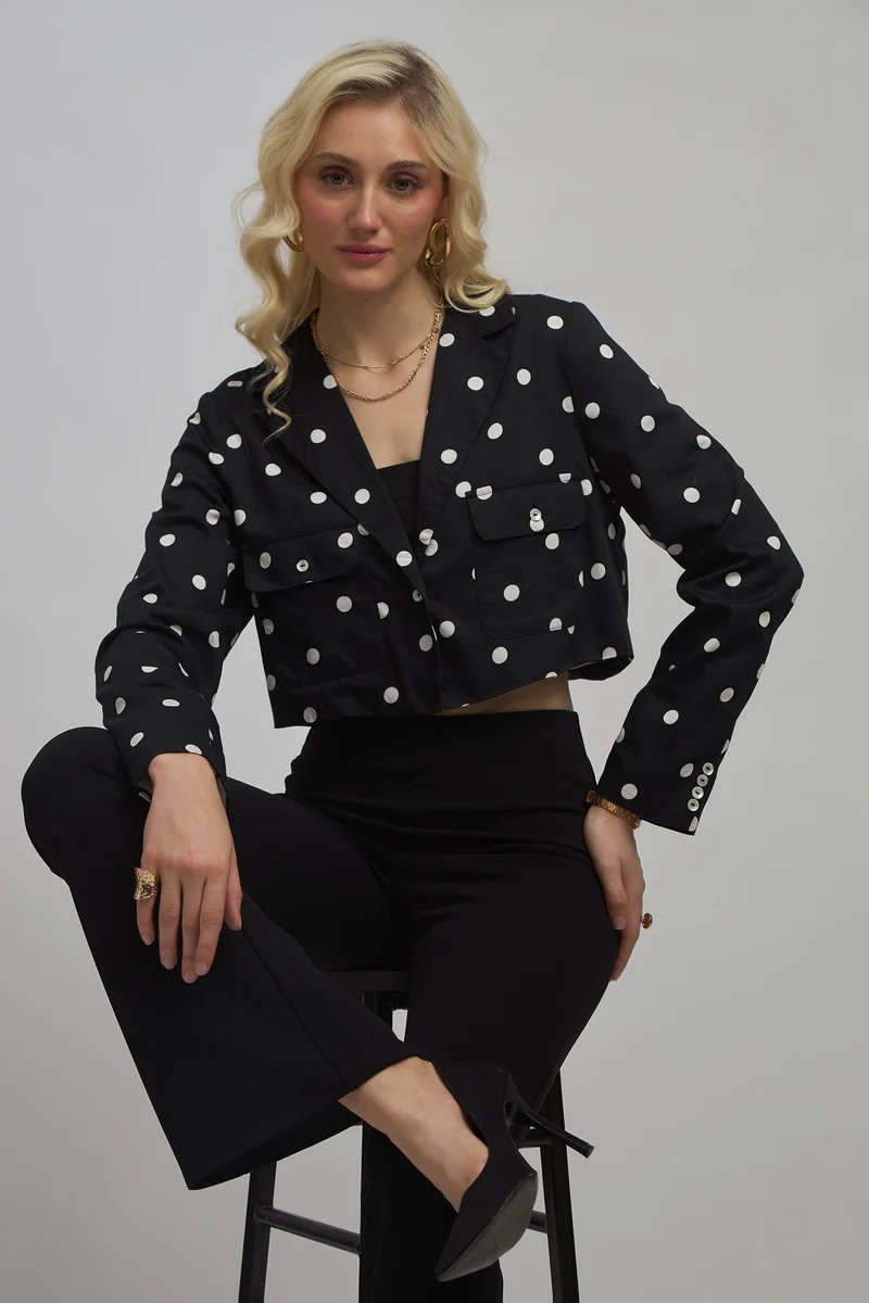 فيرجيو Printed  Cotton Polka Crop Blazer for Women