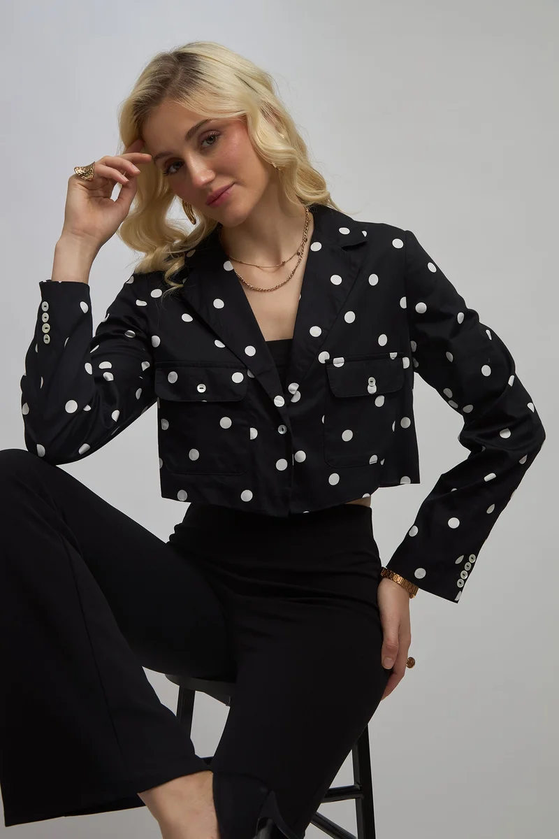 فيرجيو Printed  Cotton Polka Crop Blazer for Women