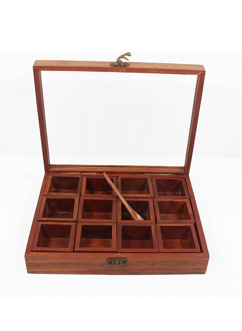 Star Cook Wooden Spice box, Masala Dabba with 9 compartment Round Shape, Made in India - Image 2