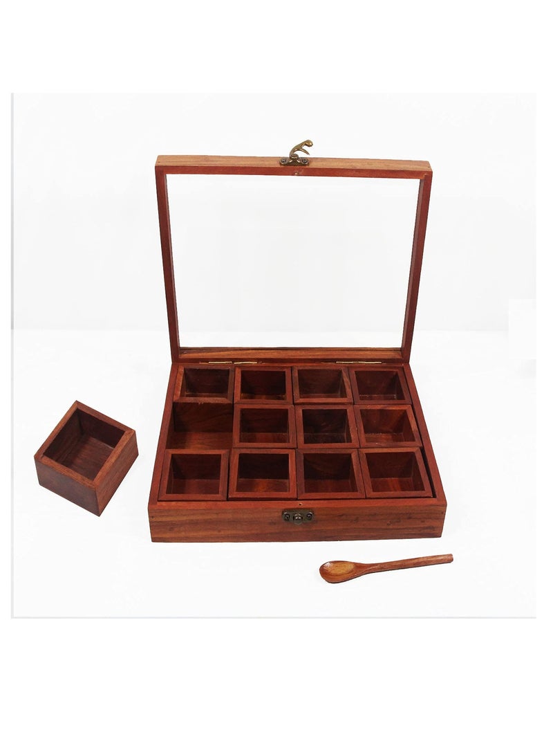 Star Cook Wooden Spice box, Masala Dabba with 9 compartment Round Shape, Made in India - Image 3