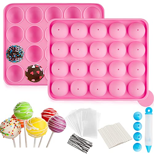 Ocmoiy Cake Pop Mold Set of 262 - including 20 Cavities Silicone Cake Pop Molds, Cake Pop Sticks, Cake Pop Wrappers, Sliver Twist Ties, Decorating Pen - Image 1