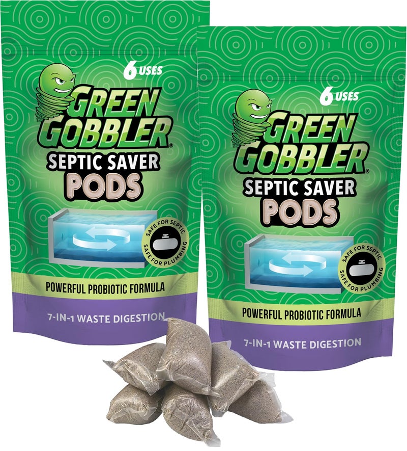 Green Gobbler Septic Tank Treatment Packets, 12 Month Supply - Natural Bacteria to Prevent Costly Septic Issues, Back-Ups, Foul Odor | Pod: Color May Vary - Image 1