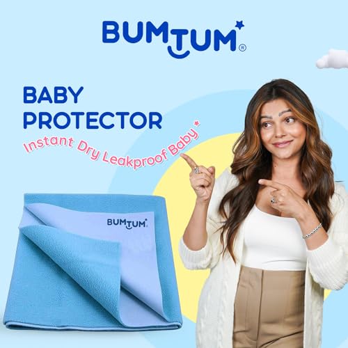 Bumtum Baby Dry Sheet Waterproof Soft Fleece Baby Bed Protector | Anti - Bacterial & Odour Free | Extra Absorbant, Reuseable & Washable (Aqua Blue, Medium Size, 100 * 70cm, Pack of 2) - Image 2