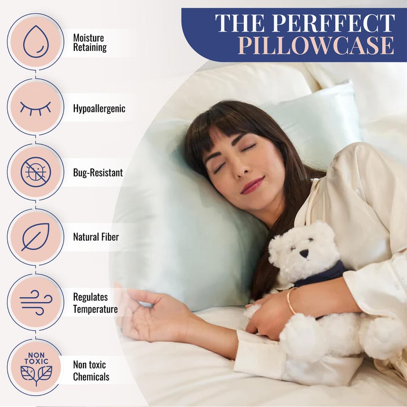 Blissy Silk Pillowcase - 100% Pure Mulberry Silk - 22 Momme 6A High-Grade Fibers - Silk Pillow Cover for Hair & Skin - Regular, Queen & King (Mint, Queen) - Image 3