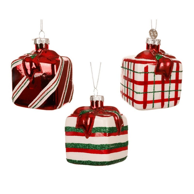 زخرفة صندوق هدايا عيد الميلاد الزجاجي من كامينك الشفاف مع خطوط رفيعة وسميكة لتزيين الأشجار الداخلية والخارجية، قطعة واحدة متنوعة