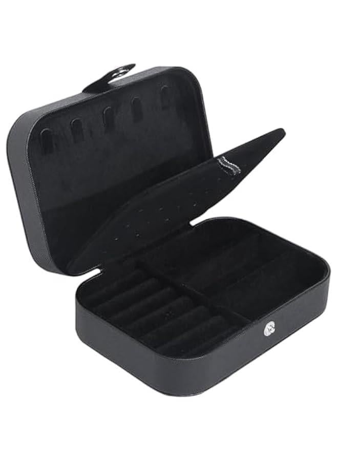 عربست صندوق مجوهرات للسفر، صندوق منظم صغير للنساء والفتيات، طبقتا صندوق مجوهرات للسفر، جلد PU محمول بتصميم أنيق لتخزين الأقراط والخواتم والقلائد والأساور - أسود - Image 1