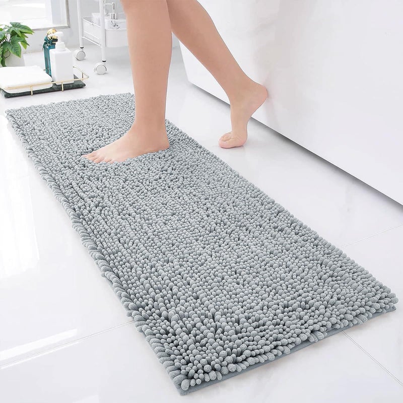 Arotive Luxury Chenille Bathroom Rug Mat  Extra Soft Thick Absorbent Shaggy Bath Rugs  Non-Slip Machine Wash Dry Plush Bath Runner Mats for Bathroom  Living Room  Laundry Room (47""x17""  Light Grey) - Image 1