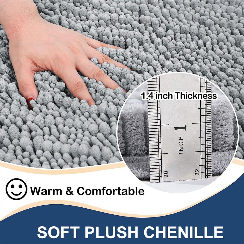 Arotive Luxury Chenille Bathroom Rug Mat  Extra Soft Thick Absorbent Shaggy Bath Rugs  Non-Slip Machine Wash Dry Plush Bath Runner Mats for Bathroom  Living Room  Laundry Room (47""x17""  Light Grey) - Image 2
