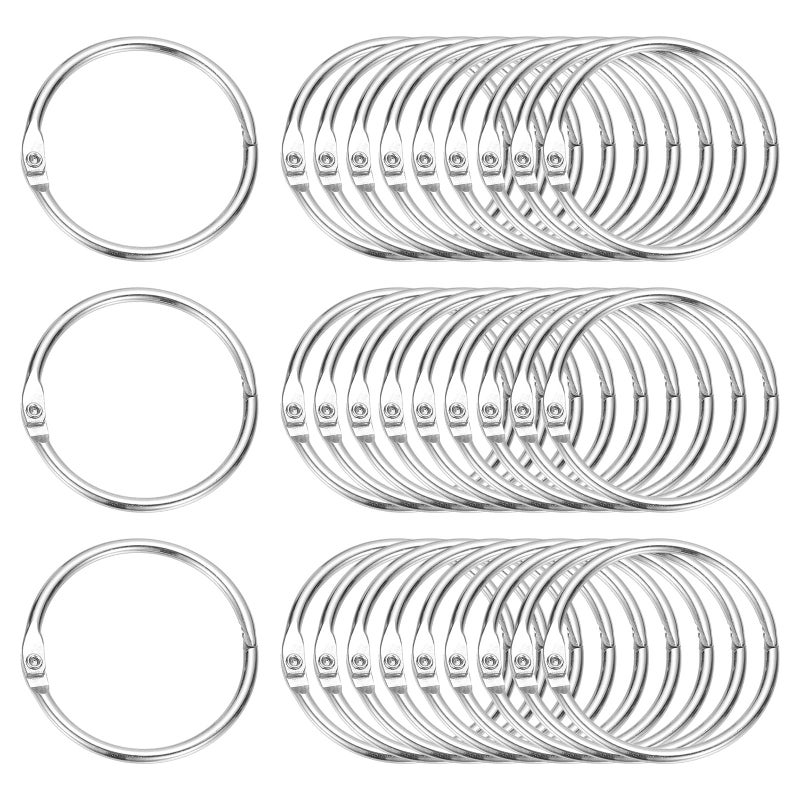 PATIKIL 1.5" x 1.8" Loose Leaf Binder Rings, 60 Pcs Metal Book Rings Nickel Keychain Ring for Paper Index Cards Flash Card Notebook Rings Office Home Book Binder, Silver Tone