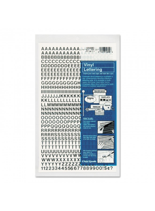 Chartpak Press-On Vinyl Letters and Numbers, Self Adhesive, Black, 0.25"h, 610/Pack