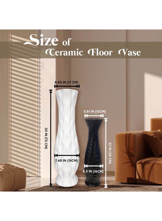 POPGRAT Tall White Floor Vase 30 inches, Handmade Large Modern Ceramic Vases for Home Decor Living Room, Wave Pattern Decorative Vases Wide Mouth Opening Corner Vase for Pampas Grass, Hallway - Image 4