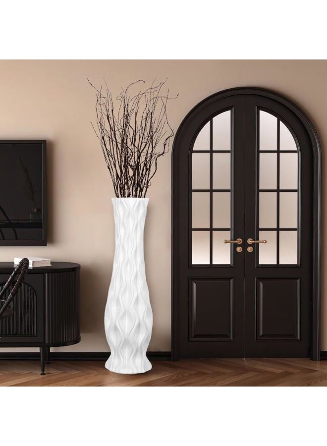 POPGRAT Tall White Floor Vase 30 inches, Handmade Large Modern Ceramic Vases for Home Decor Living Room, Wave Pattern Decorative Vases Wide Mouth Opening Corner Vase for Pampas Grass, Hallway - Image 1