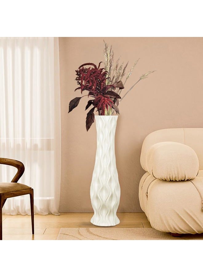 POPGRAT Tall White Floor Vase 30 inches, Handmade Large Modern Ceramic Vases for Home Decor Living Room, Wave Pattern Decorative Vases Wide Mouth Opening Corner Vase for Pampas Grass, Hallway - Image 2