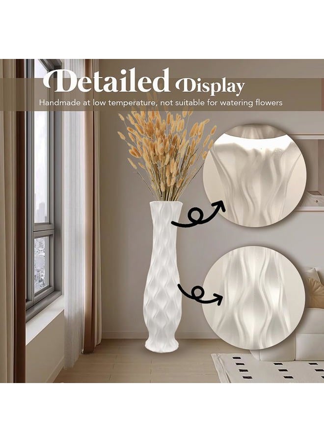 POPGRAT Tall White Floor Vase 30 inches, Handmade Large Modern Ceramic Vases for Home Decor Living Room, Wave Pattern Decorative Vases Wide Mouth Opening Corner Vase for Pampas Grass, Hallway - Image 3