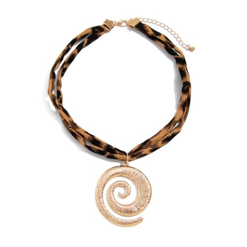 Aaishwarya Boho Style Leopard Print Fabric and Spiral Pendant Necklace | Beach Accessory For Women and Girls | Animal Printed Jewelry - Image 1