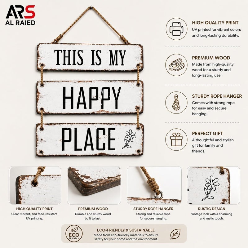 Al Raied ARS® This is My Happy Place Vintage Rustic 3-Tier Metal Sign Wall Decor - Image 3