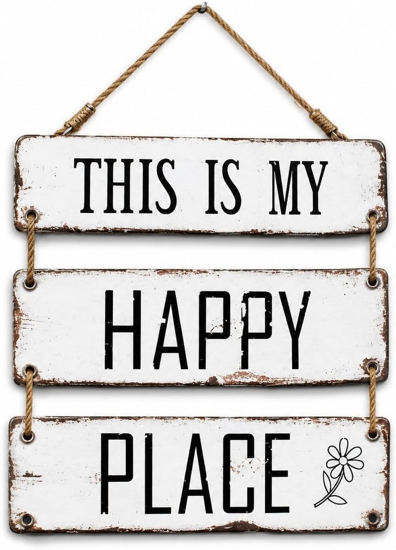 Al Raied ARS® This is My Happy Place Vintage Rustic 3-Tier Metal Sign Wall Decor - Image 1