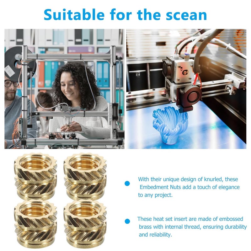 50pcs M5 Brass Knurled Threaded Inserts Nuts Heat Set Embedment Threaded Inserts for 3D Printer Components Replacement Female Thread Nut - Image 3