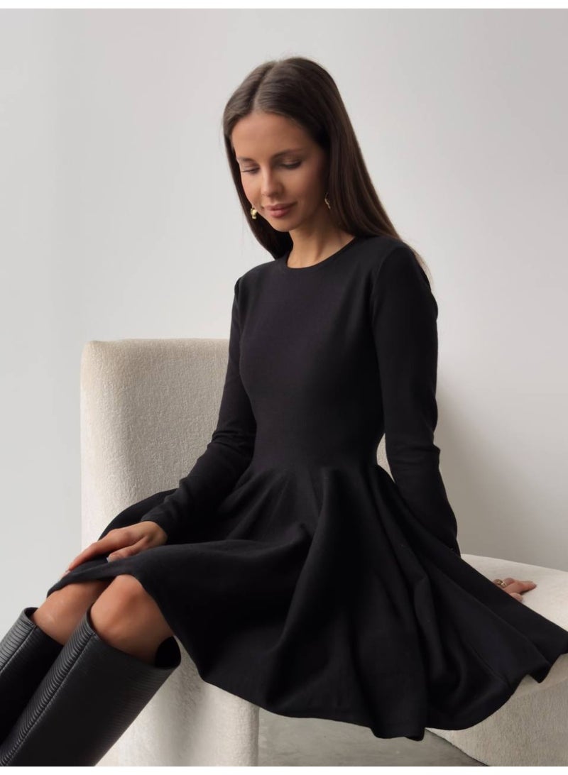 NIBEMINENT Elegant Solid Knit Dress Women Autumn Winter Casual Long Sleeve A-line Evening Dresses Female Korean Dress - Image 1