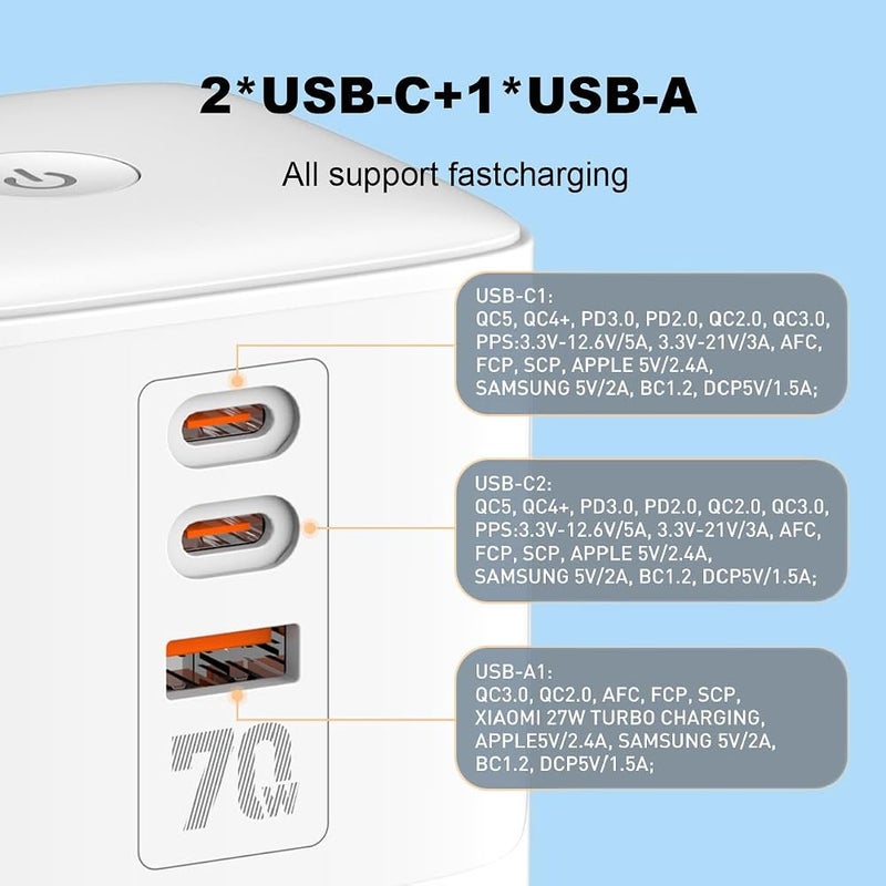 هوتيون شريط طاقة تمديدي 7 في 1، 4 منافذ عامة، 2 منفذ USB-C و2 منفذ USB-A، 13A 3250W مع مفتاح، تمديد مدمج للمكتب، المنزل، المكتب والسفر - Image 3