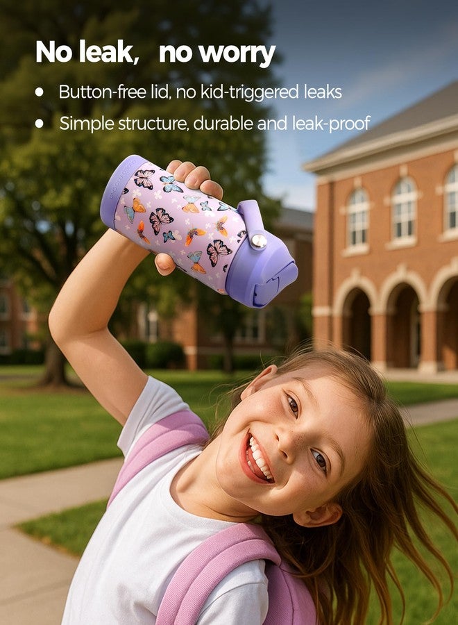 Choco Mocha Kids Insulated Water Bottle for Girls with Straw for School Stainless Steel with Handle Insulated Spill Proof Water Bottle for Kids 14 Oz,Purple Butterfly - Image 2