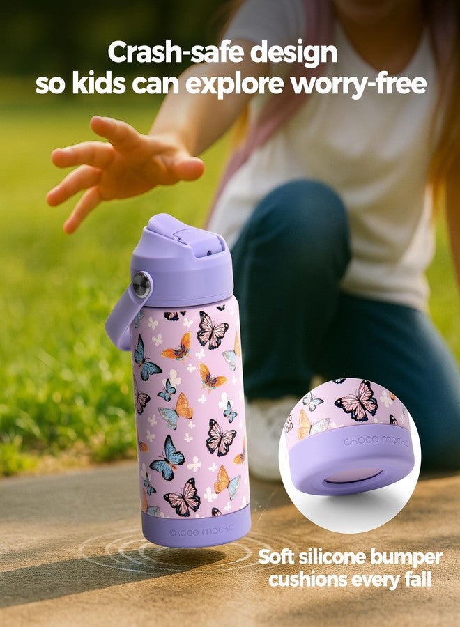 Choco Mocha Kids Insulated Water Bottle for Girls with Straw for School Stainless Steel with Handle Insulated Spill Proof Water Bottle for Kids 14 Oz,Purple Butterfly - Image 3