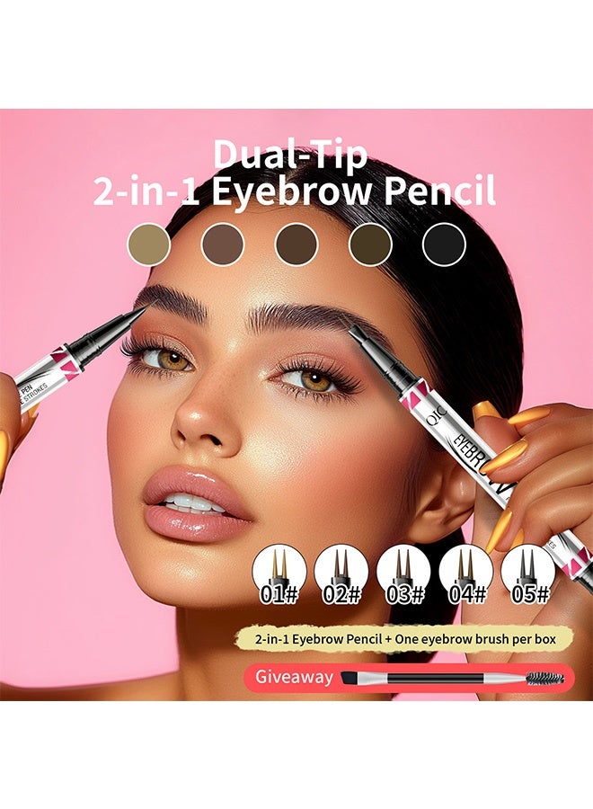 QIC Eyebrow Pen, Ultra-Precise Pen for Hair-Like Strokes, Eyebrow Pencil 2-In-1 Dual-Ended Eyebrow Pen with Double Eyebrow Brush, for Natural Hair-Like Brows, Long Lasting, 2#Brown - Image 3