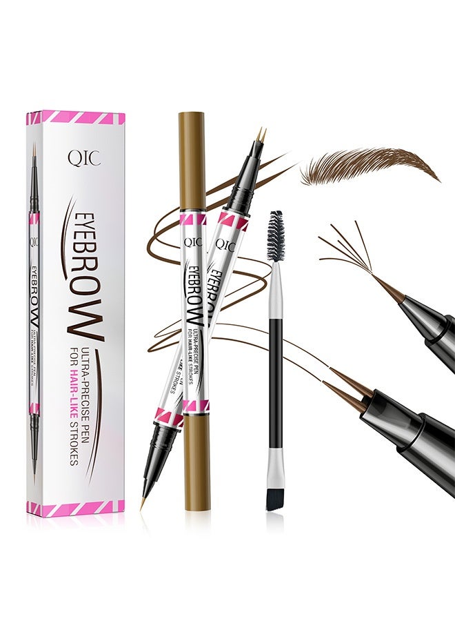 QIC Eyebrow Pen, Ultra-Precise Pen for Hair-Like Strokes, Eyebrow Pencil 2-In-1 Dual-Ended Eyebrow Pen with Double Eyebrow Brush, for Natural Hair-Like Brows, Long Lasting, 2#Brown - Image 1