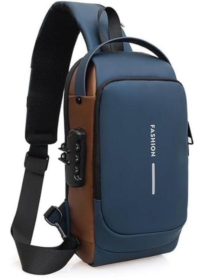 UNISEX Sling Shoulder Backpack USB Charging Sport Sling Anti-Theft Shoulder Bag, Waterproof -blue - Image 1
