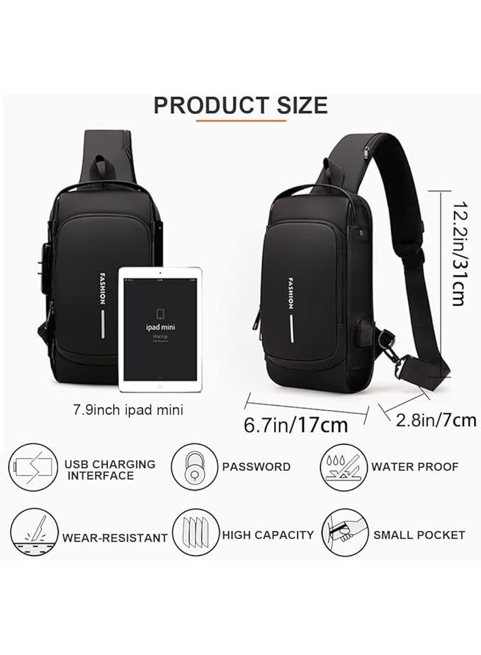 UNISEX Sling Shoulder Backpack USB Charging Sport Sling Anti-Theft Shoulder Bag, Waterproof -blue - Image 3