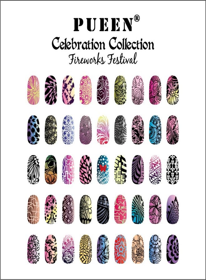 PUEEN Nail Art Stamping Plate Celebration Collection - FIREWORKS FESTIVAL - NEW INVENTION Super Size All You Can Stamp Full Size Stamping Plates Manicure DIY Infinite Images -BH000435 - Image 2
