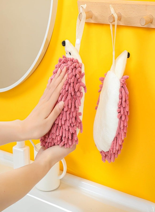 Tyrafry Cute Hedgehog Hand Towel with Hanging Loop, Bathroom Animal Towel for Kids, Super Soft Chenille Absorbent Washcloth for Kitchen, Bathroom, and Bedroom, Red - Image 2