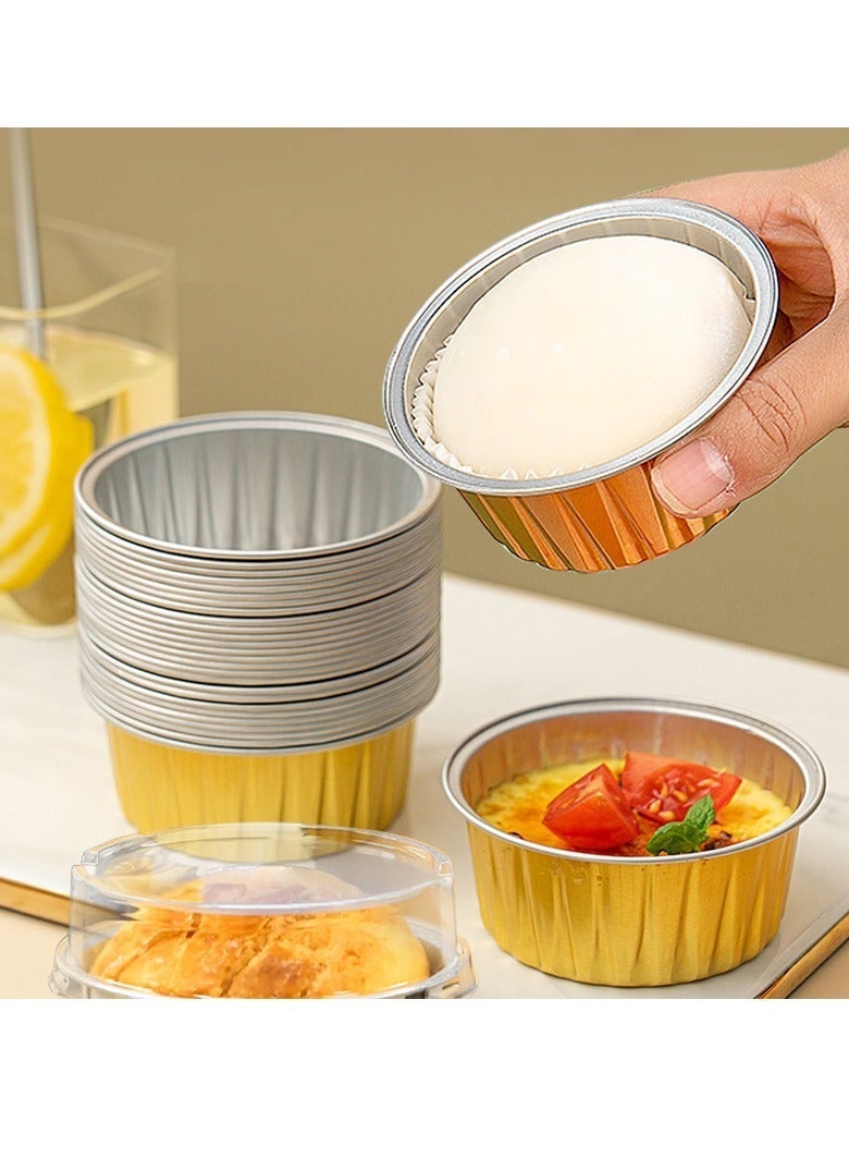 MIXDE 50-Piece Disposable Aluminum Foil Cupcake With Lids, Dessert Cups Creme Brulee Muffin Cake Cheesecake Pan - Image 1