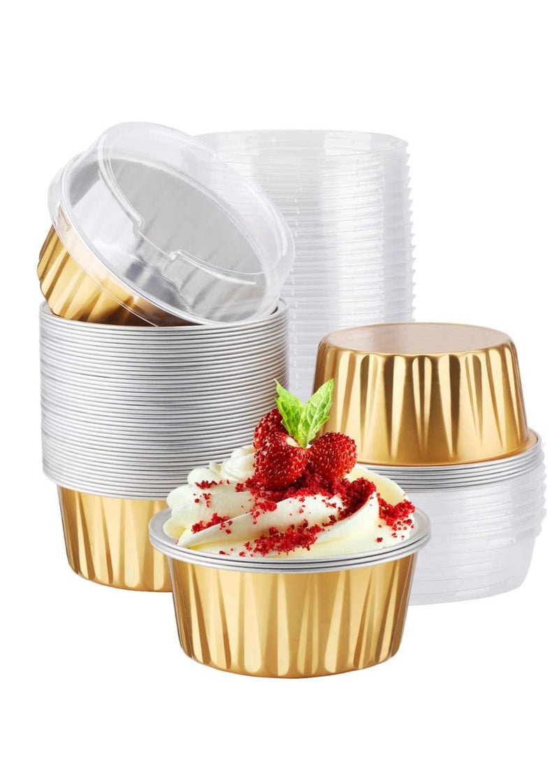 MIXDE 50-Piece Disposable Aluminum Foil Cupcake With Lids, Dessert Cups Creme Brulee Muffin Cake Cheesecake Pan - Image 2