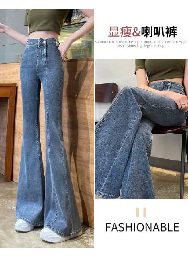 TonLion summer Thin Breathable Skin-friendly Korean-style Youthful Pants Elegant Office Wear Slim Flared Trousers - Image 1